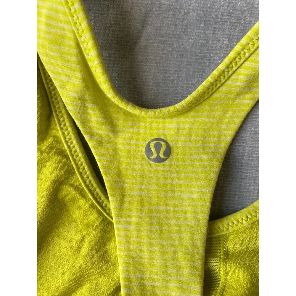 Lululemon Lime Green Striped Racerback Tank Top with Built-in‎ Bra Cutout Back